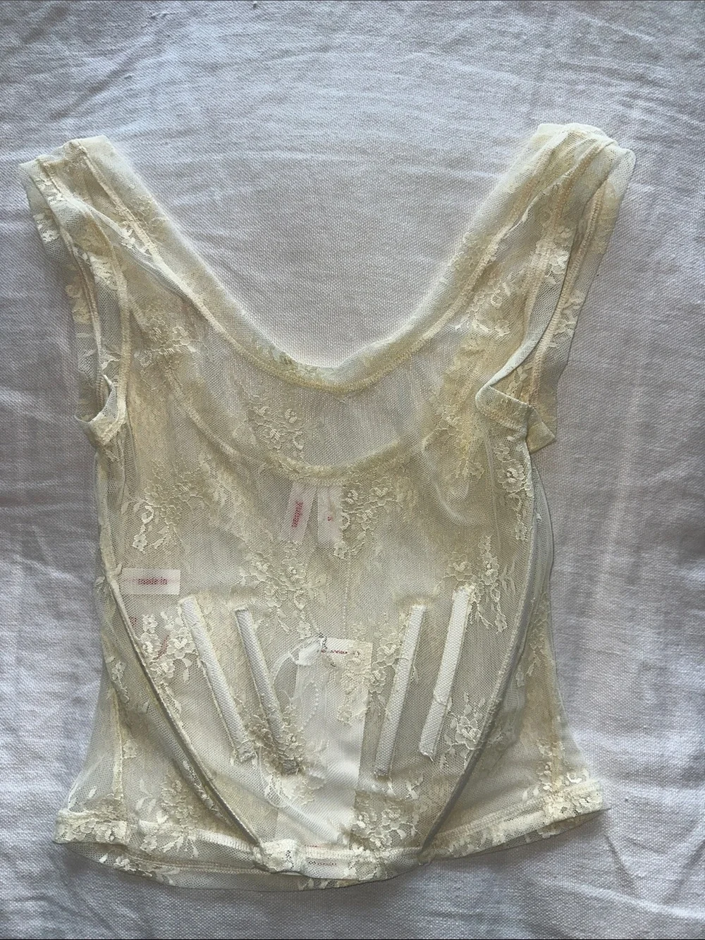 Sheer Fishbone Lace Top - Creme Small NWT
